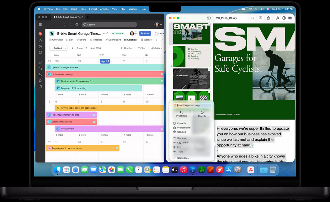 Pantalla de un MacBook Pro con las apps Asana y Keynote