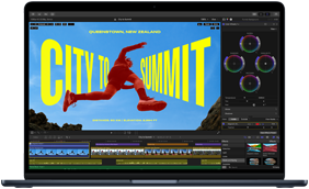 MacBook Air screen, partial view, showing video editing to demonstrate M5 chip capabilities
