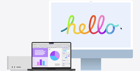 A Mac Studio, a MacBook, and an iMac.